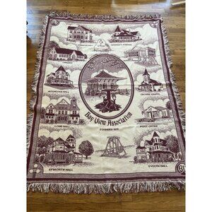 Vintage Bay View Michigan Frill Blanket Throw with Landmarks ~47 by ~61
